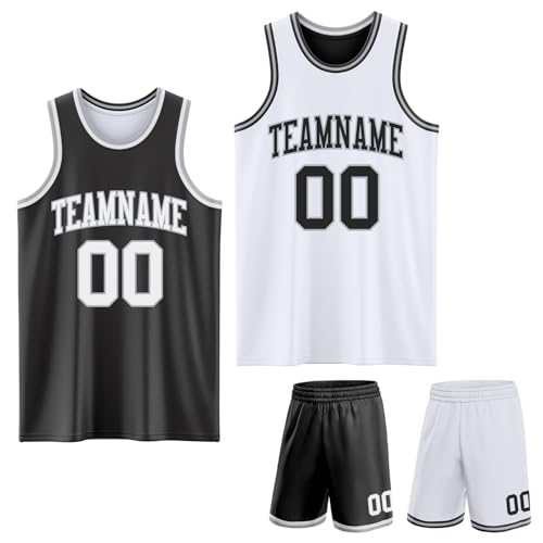 Custom Black White and Grey Reversible Basketball Jerseys, Design Basketball Practice Shirts and...