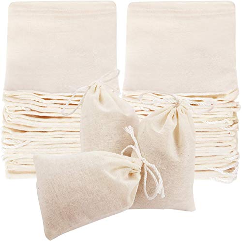 50 Pacs Cheesecloth Tea Filter Strainer Bags Reusable Muslin Drawstring Natural Unbleached Cotton Straining ECO Friendly TeaHerb Brew Spice Bags Loose Leaf Tea Infuser for Home Kitchen Office Travel