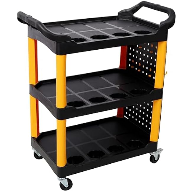 3 Tier Auto Detail Cart with Wheels: Heavy Duty Plastic Tool Organizer with Hooks & Bottle Holders - Professional Garage Workshop Storage Cart for Car Detailing & Repair Tools-knotdlBB