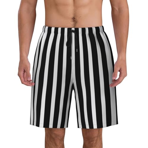 Black & White Stripe Print Men's Beach Pants Lightweight Quick-Dry Swim Pants with Mesh Lining for Men