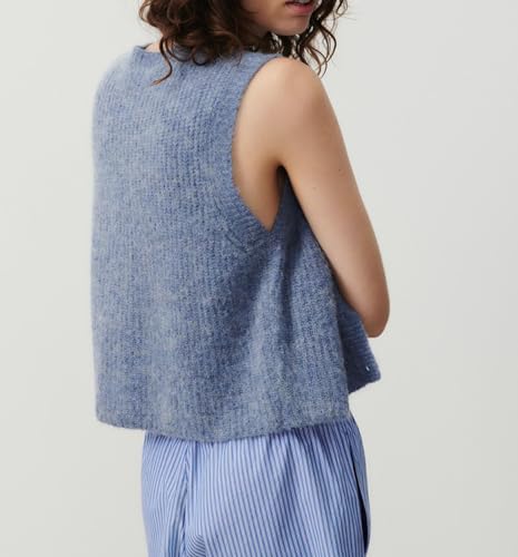 Image of Women Chunky Button Sweater Vest Sleeveless Round Neck Rib Knitted Tank Top Y2k Knitted Cardigan Vest Shirt