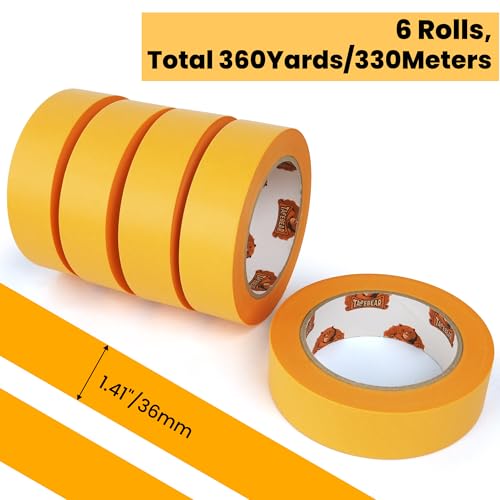 Image of TAPEBEAR Delicate Surface Advanced Masking Tape 1.41 inch x 60Yard, Orange Washi Tape Indoor Painters Tape Decorating with No Paint Bleed, Sharp Lines, Surface Damage-Free, Low Tack, 6Rolls