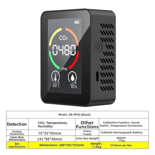 Monitor de calidad del aire digital con sensor de CO2, humedad y temperatura 3