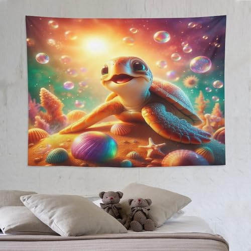 Tapisserie tissu tortue PAZZK decoration murale pour une ambiance ocean zen