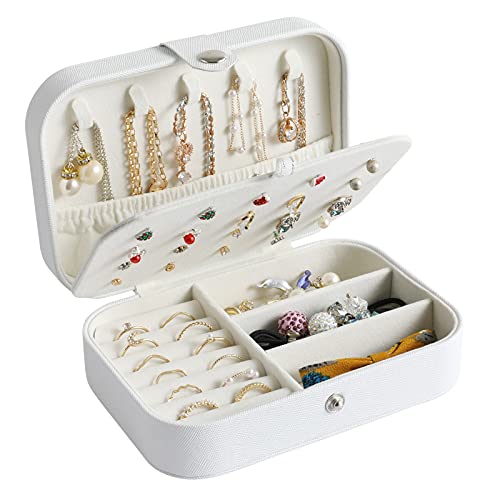 DerBlue Travel Jewelry Case,Small Jewelry Box,Portable Travel Jewelry Box Organizer Display Storage Case for Rings and Earrings (White-2)