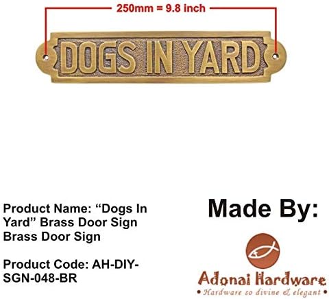 Adonai Hardware Dogs in Yard Brass Door Sign - Antique Brass