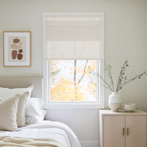 NICETOWN Linen Farmhouse French Door Curtain No Drill Blinds for Windows, Ivory Solid Cordless Blinds for Farmhouse Door Window Covering with Light Filgtering, W26 x L72, 1Pc - image 1