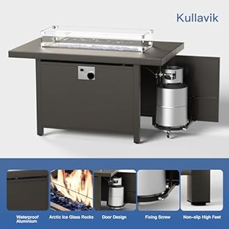 Kullavik 13PCS Outdoor Patio Furniture Set with 43" 55000BTU Gas Propane Fire Pit Table PE Wicker Rattan Sectional Sofa Patio Conversation Sets,Black