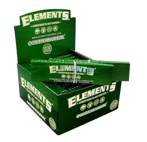 5X Elements Green Unrefined Plant Based King Size Slim Connoisseur Rolling Papers with Tips
