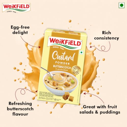 Image of Weikfield Custard Powder | Butterscotch Flavour | Makes Smooth & Creamy Custard | Contains Quality Ingredients | Best For Fruit Salads & Puddings | 100% Vegetarian | 75g Carton (Pack of 2)