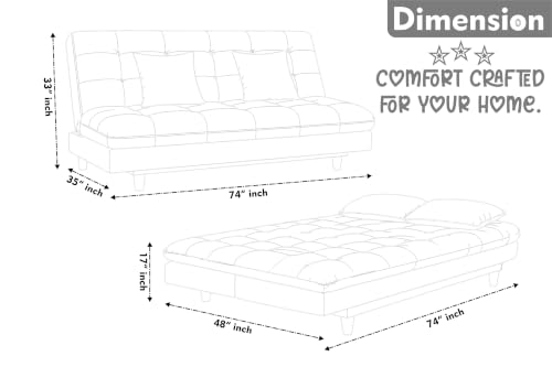 Image of Los Angeles Modern Convertible Futon Sofa Bed, Tufted Upholstered Folding Couch with Adjustable Backrest, Space Saving Sleeper Sofa for Living Room, Apartment, Office, Dorm & Guest Room - Grey