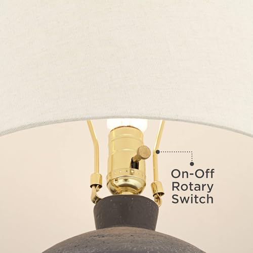 360 Lighting Kyle 24" High Farmhouse Rustic Modern Coastal Table Lamp Black Finish Single Fabric White Shade Living Room Bedroom Bedside Nightstand House Office Home Reading Kitchen Entryway Console - Image 5