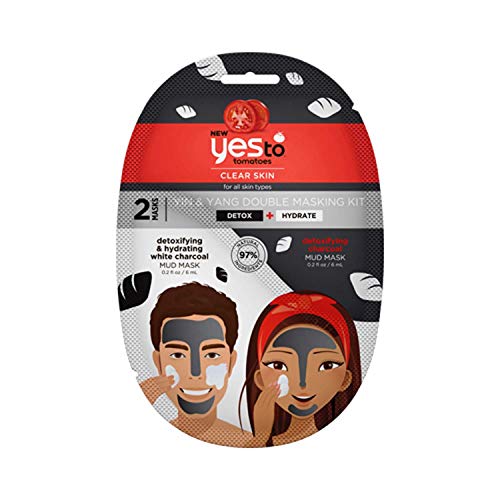 Yes To Tomatoes Yin & Yang Detoxifying /Hydrating Black & White Charcoal Double Masking Kit - Single Use | All Skin Types | Black Charcoal To Detoxify | White Charcoal To Hydrate Skin #TOP28