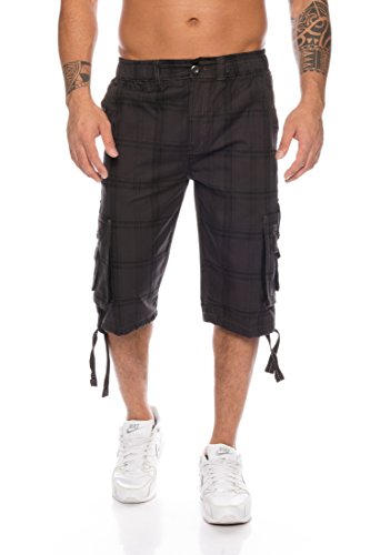 Kendindza Homme 3/4 Cargo Pantalon Pantacourt Short de Bermuda Court Vetement Regular Ceinture Carreaux avec Poche d'été Grande Taille Coton (Gris 302, XL)