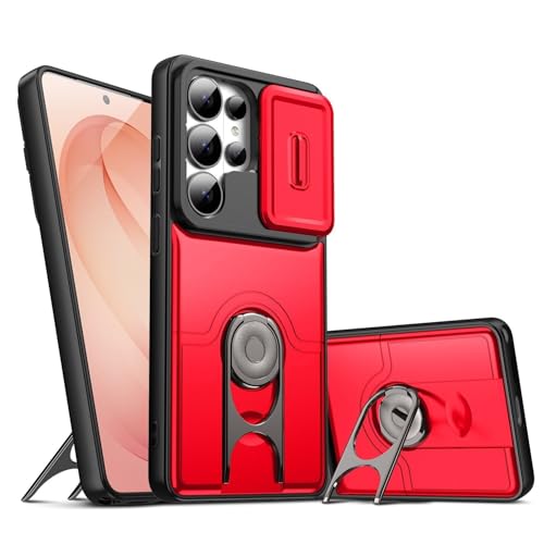 Coque Samsung S25FE rouge rigide en silicone avec anneau de protection d'objectif photo