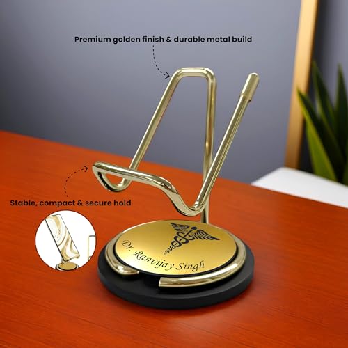 Image of SAVRI Custom Engraved Mobile Stand - Personalized Name, Designation & Company Logo - Elegant Office Desk Accessory,Business Gifts, Best for Company Branding (5)
