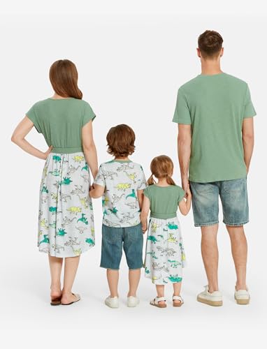 Image of PATPAT Family Matching Dresses Dinosaur Print Short-Sleeve Belted Jade Green Women L