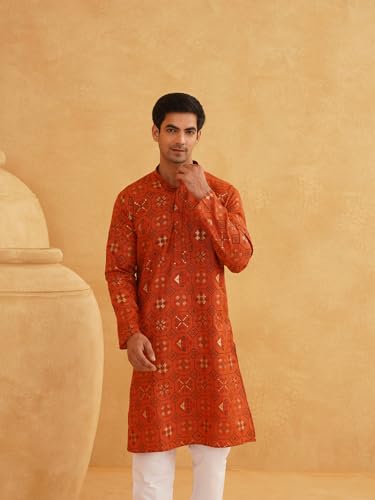 Image of Sojanya (Since 1958 Men'S Cotton Linen Blue Foil Printed Only Long Kurta