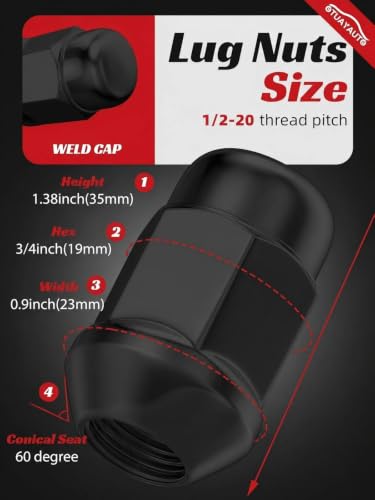 Image of OTUAYAUTO 1 /2-20 20PCS Black Closed End Bulge Acorn Lug Nut Set, 19mm Hex