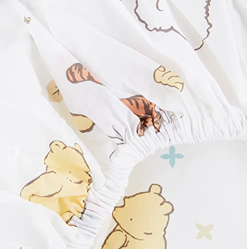 Image of Disney Winnie The Pooh Classic Pooh 100% Cotton Fitted Crib Sheet in Ivory, Butter, Aqua and Orange