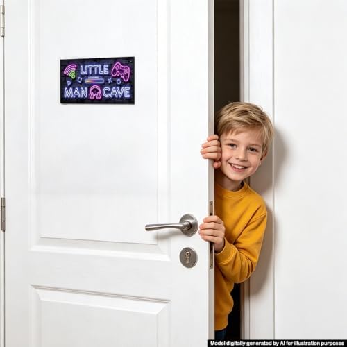 Little Man Cave, Boys Neon Gaming Door Sign for Boys Gamer Room Wall Decor image 4