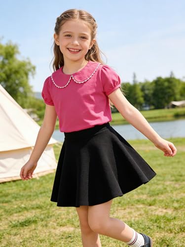 Image of 12M-14Y Toddler Baby Girls Peter Pan Collar Blouse Kids Girl Solid Color Puff Sleeve T-Shirts Casual Tee Tops