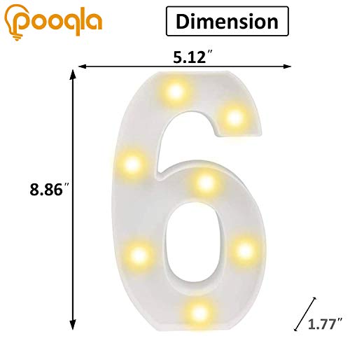 Image of Pooqla LED Light Up Numbers, Marquee Number with Remote for 6th Birthday Decoration, Lighted Numbers Gift for Boys Girls Party Backdrop Wedding Anniversary Decor, Warm White and Cool White Number 6