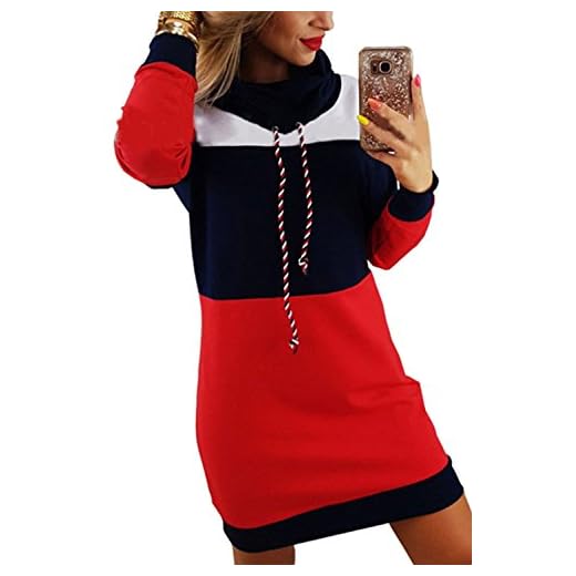 Zilcremo La Mujer Casual Vestido Colorblock High Neck Pullover Sudadera con Cordon Darkblue M