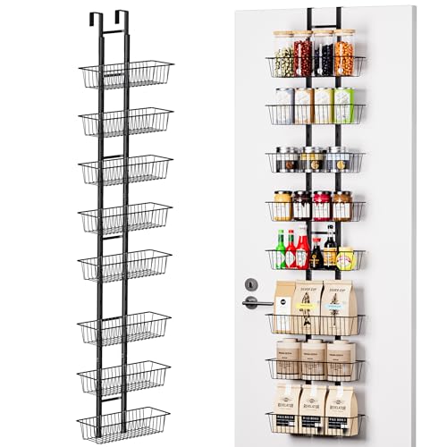 LUXEAR Over the Door Pantry Organizer, 8-Tier Adjustable Over the Door Hanging Spice Rack, No-Assembly Foldable Metal Over the Door Organizer for Kitchen, Home, Laundry Room, Bathroom