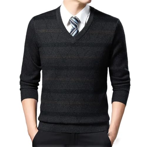 Men's V-Neck Plaid Casual Loose Pullover Sweater Patchwork Long Sleeved Knitted Top