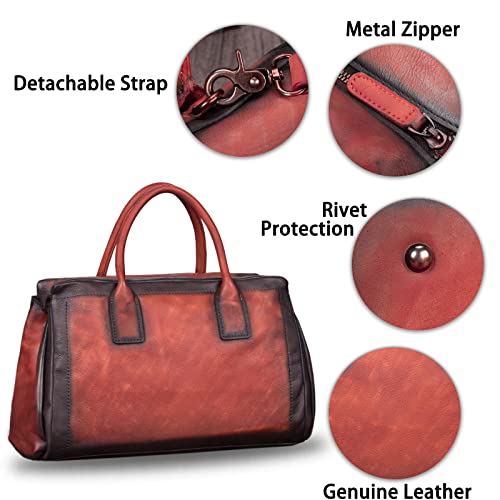 Image of Genuine Leather Top Handle Handbag Satchel for Women Handmade Vintage Handbags Purse Retro Cowhide Crossbody Hobo Bag Purses
