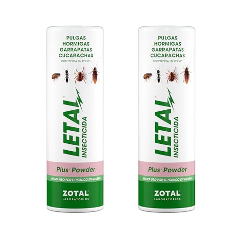 Pack 2 Unidades Insecticida en Polvo Pulgas, Hormigas, Garrapatas y Cucarachas | Talquera 325 g | Control Insectos Rastreros | LETAL Plus Powder ZOTAL