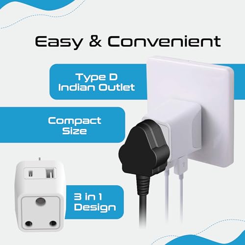 Image of Ceptics Travel Adapter India to Australia Plug Converter, 3 in 1 Australia Plug Adapter, China New Zealand Adaptor Plug with 1 USB, 1 USB-C, Type I for Laptops, Phones, CE - RoHS, White - 1 Pack