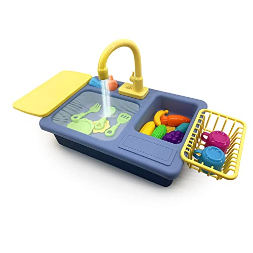 CLEMENT CLEMENTINE Clément & Clémentine - Kit Vaisselle et évier - 101190-45 cm - Bleu - Plastique - 3 Piles AA 1,5V Non incluses - Piles Non incluses - À Partir de 3 Ans