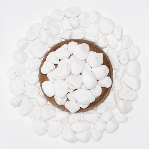 Image of White Natural River Rocks, 1-1.5 Inch Decorative Stones for Plants, Garden, and Landscaping - 10LB, Ideal for Fish Tanks, Vases, Crafting, Home Decor, and Outdoor Landscaping