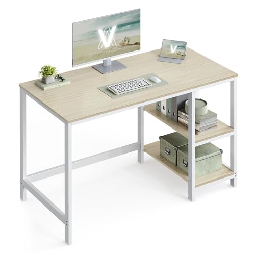 VASAGLE Escritorio, Mesa de Trabajo, 120 x 60 x 76 cm, Estilo Moderno, para Estudio Dormitorio Salón Oficina, Beige Natural y Blanco Perla LWD047N02