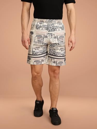 Image of BULLMER Regular Fit Cotton Blend Summer Shorts for Men - Pack of 1 | Printed Shorts for Men Onion