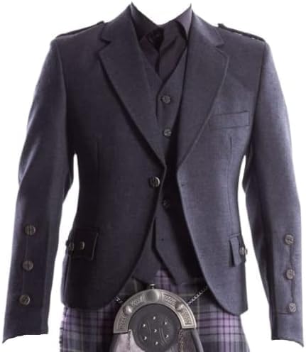 Scottish Grey Charcoal Crail Kilt Jacket and 5 Button Waistcoat Vest Scottish Wedding Jacket-Argyle Kilt Jacket - Main Image