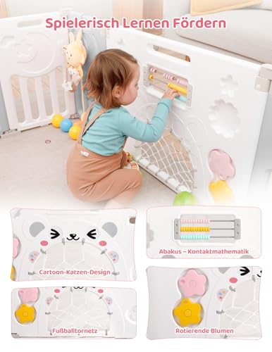Dripex Laufstall Baby faltbar 150x150x62cm (14 Paneele) mit Spielboard, Laufgitter Baby, Kinderlaufstall & Babyzaun aus strapazierfähigem Plastik, Playpen für Innen & Außen, Grau