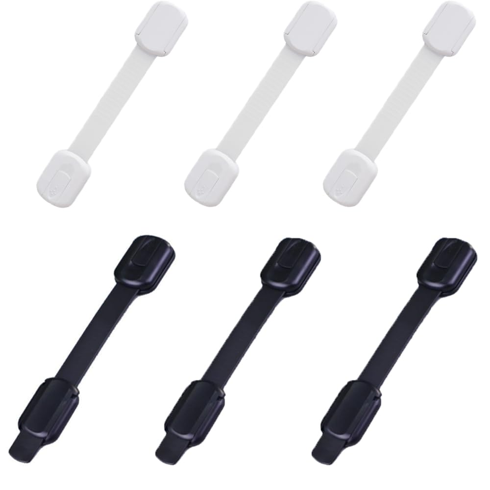 Yalihaixia Black & White 6 Pack Adjustable Safety Cupboard Locks Locks For Kitchen Cupboards Cabinet Fridge Drawer Refrigerator Toilet Easy Install No Tools Needed White Black
