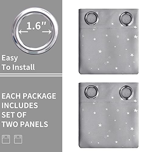 Image of BGment Light Grey Star Blackout Curtains for Kid's Bedroom - Grommet Thermal Insulated Room Darkening Printed Curtains for Living Room, Set of 2 Panels (52 x 95 Inch, Light Grey)