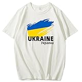 dongcy ucraina t-shirt bandiera ucraina stampe maglietta con girocollo unisex la pace elasticizzata confortevole short sleeve leggero,white,160(40kg/150cm)