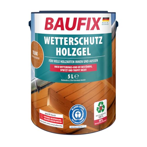 BAUFIX Wetterschutz-Holzgel teak, seidenglänzend, 5 Liter, Holzlasur, tropfgehemmte Holzlasur, für alle...