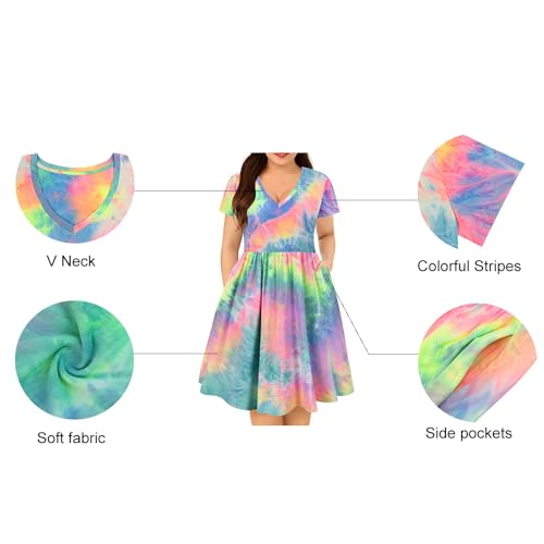 Image of RITERA Plus Size Dresses for Curvy Women Summer Spring Womens Dress V Neck Short Sleeve Casual Dress with Pockets XL-5XL