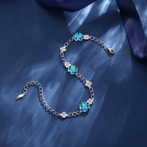 Image of JIANGXIN Lucky Four leaf clover 925 Sterling Silver Birthstone Chain Link Bracelet for Women Gemstone Jewelry Shamrock Birthday Gift 16+4cm