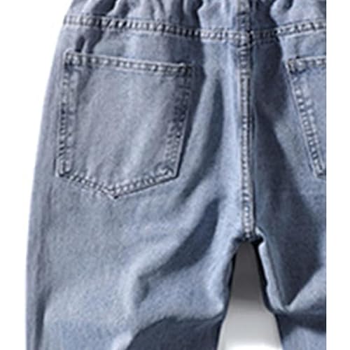 Men's Straight Baggy Denim Trousers Elastic Waist Drawstring Loose Cargo Pants Regular Fit Casual Wide Leg Jeans3