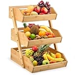DODUOS 3 Tier Fruit Basket Wooden Vegetable Rack, Fruit Baskets for Kitchens Fruit Racks, Vegetable Baskets for Kitchens Veg Rack, Fruit Stand Bread Vegetables Storage Stand For Kitchen Countertop