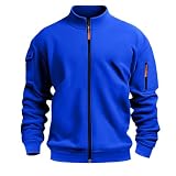MJGkhiy - Sudadera con cremallera para hombre sin capucha, estilo casual, chaqueta deportiva militar, ligera, manga larga, con bolsillos, vintage, otoño, para senderismo, chaqueta de trabajo, turquesa