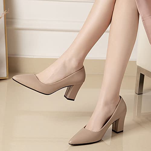ChaiRong Zhou Women's Sexy Simple Chunky Heels Pumps Comfort Pointed Toe Dress High Heeled Slip on Fashion Shoes4