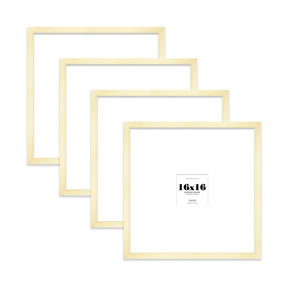 16x16 Gold Picture Frame with Large Mount for 4x4 Photos, Prints - Modern Square Wall Frame, Set of 4